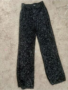 Express Black Sequin Wide-Leg Pants